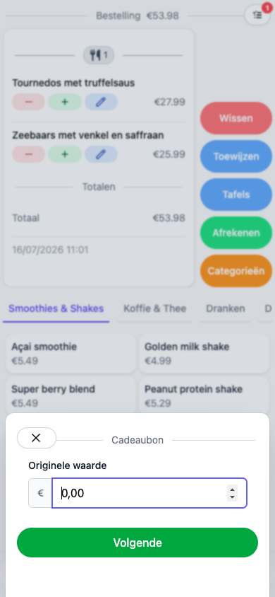Het bedrag invullen voor een nieuwe tegoedbon in de kassa