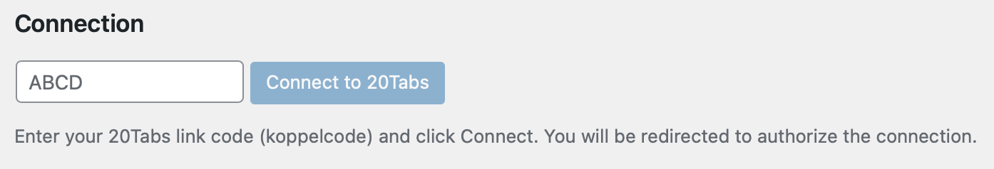Enter your 20Tabs domain and connect