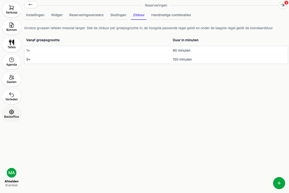 De zitduren in de backoffice