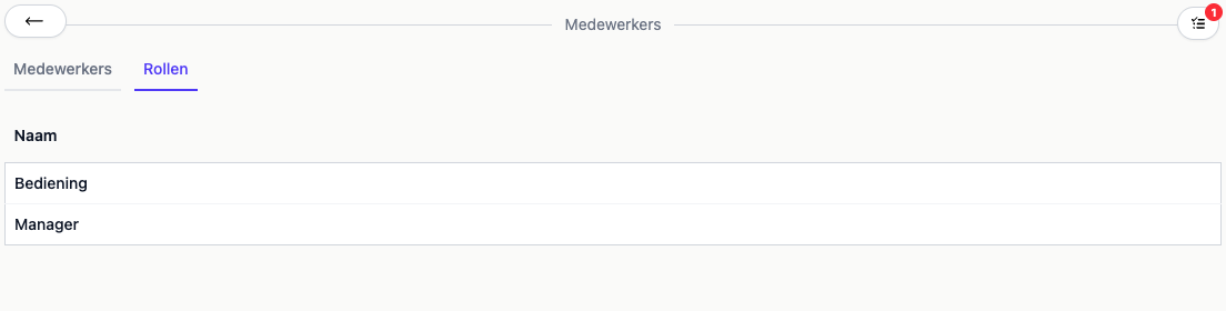 Het tabblad Rollen in de 20Tabs backoffice