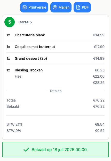 De online bon die een gast ziet na het scannen van de QR-code