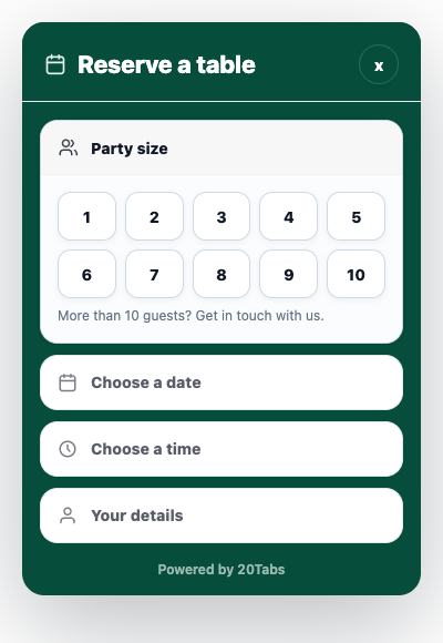 20Tabs Online Reserveren Widget