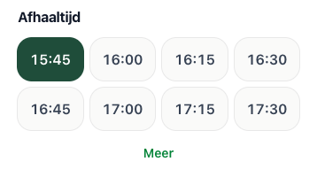 De afhaaltijden die een gast kan kiezen bij het afrekenen